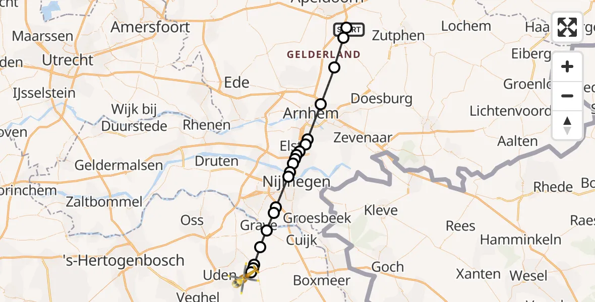 Vluchtroute Traumahelikopter Klarenbeek - Vliegbasis Volkel, 10 juli 2026, 12:17
