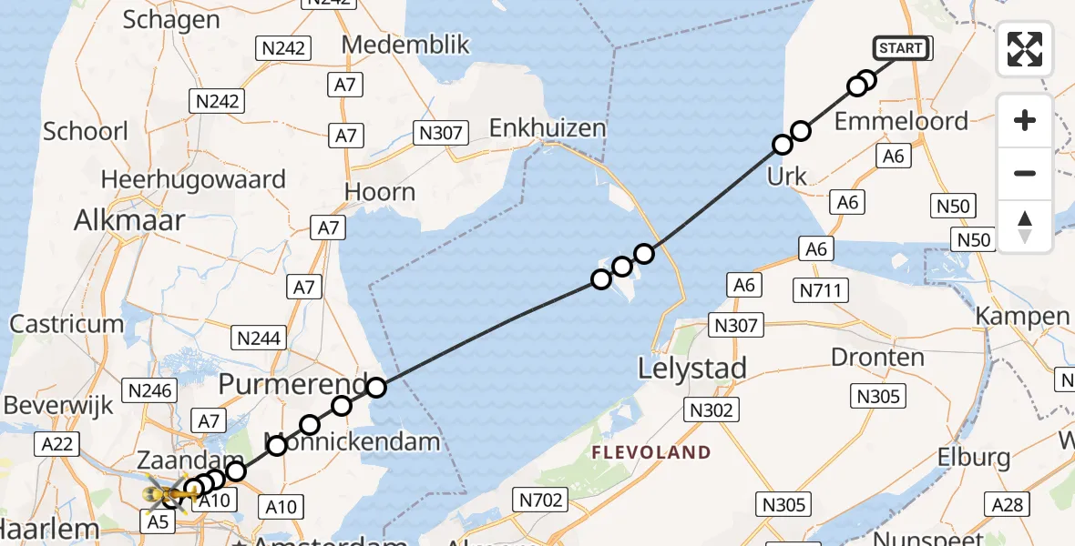 Vluchtroute Traumahelikopter Bant - Amsterdam Heliport, 10 juli 2026, 12:42