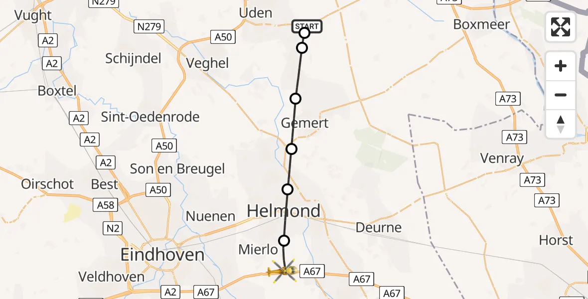 Vluchtroute Traumahelikopter Vliegbasis Volkel - Lierop, 10 juli 2026, 13:19