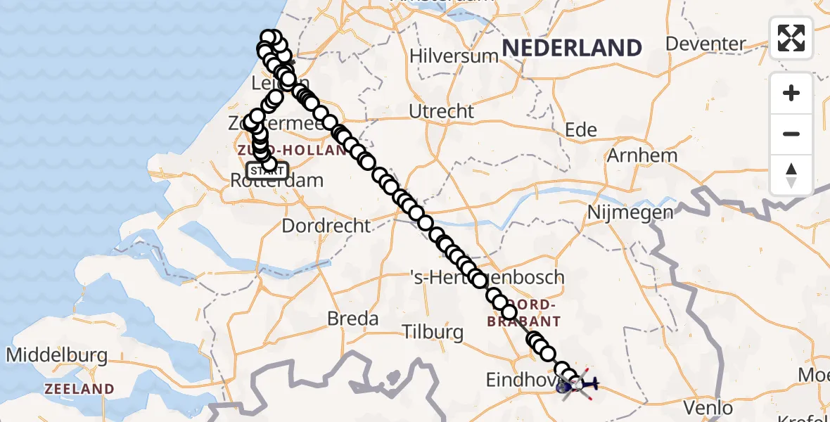 Vluchtroute Politiehelikopter Rotterdam The Hague Airport - Lierop, 10 juli 2026, 14:01