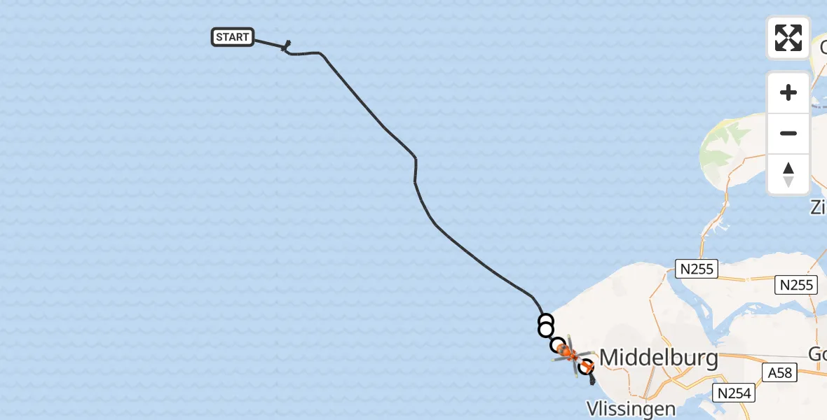 Vluchtroute Kustwachthelikopter Noordzee - Vlissingen, 10 juli 2026, 14:45
