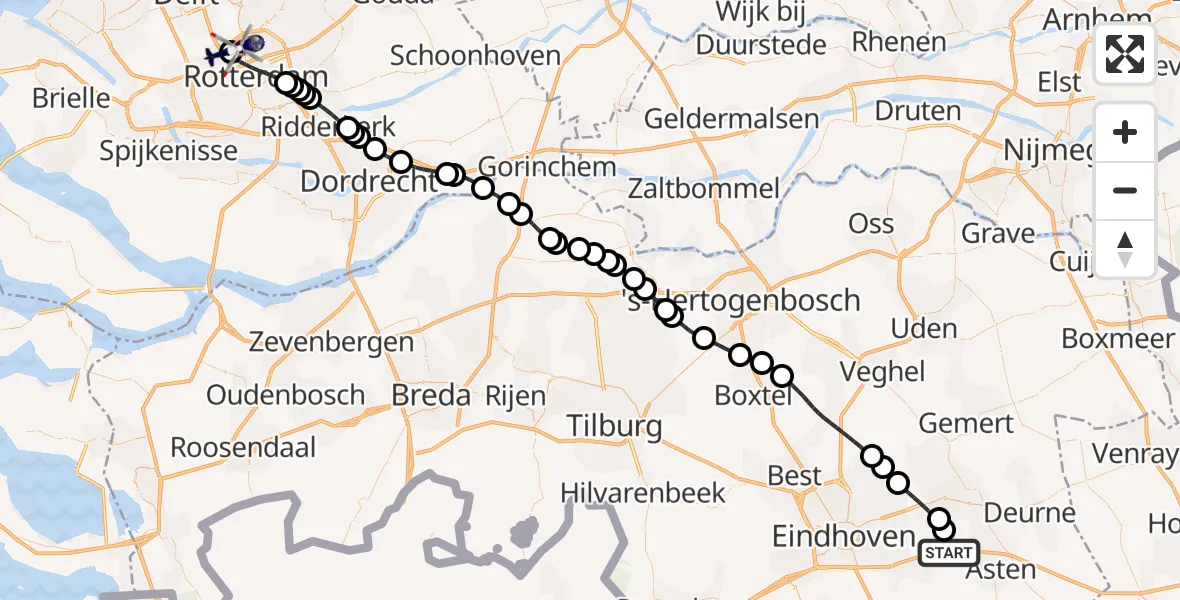 Vluchtroute Politiehelikopter Lierop - Rotterdam The Hague Airport, 10 juli 2026, 15:17