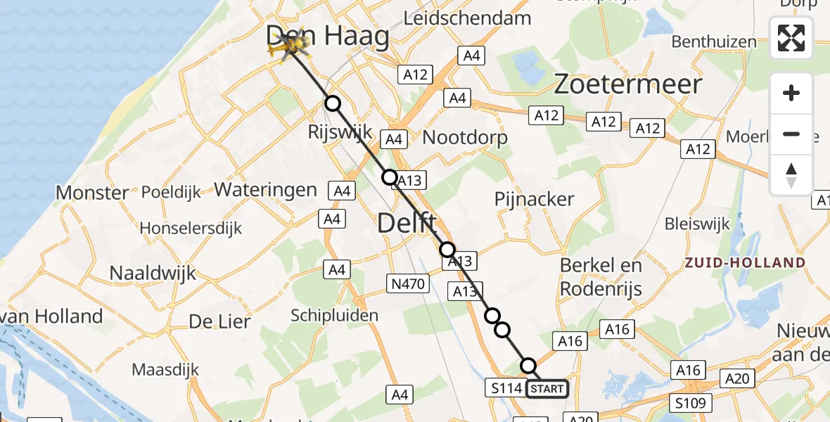 Vluchtroute Traumahelikopter Rotterdam The Hague Airport - 's-Gravenhage, 10 juli 2026, 16:14