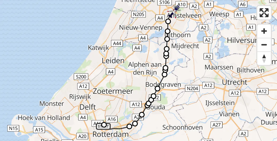 Vluchtroute Politiehelikopter Rotterdam The Hague Airport - Amsterdam Vliegveld Schiphol, 10 juli 2026, 16:22