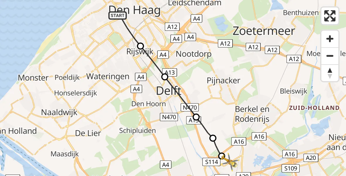 Vluchtroute Traumahelikopter 's-Gravenhage - Rotterdam The Hague Airport, 10 juli 2026, 17:04