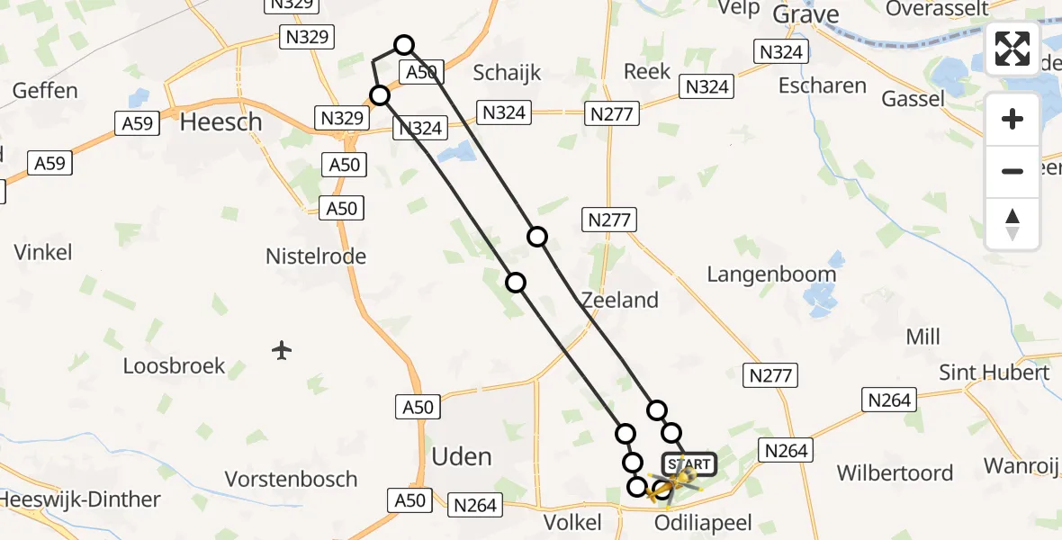 Vluchtroute Traumahelikopter Vliegbasis Volkel - Vliegbasis Volkel, 10 juli 2026, 17:07