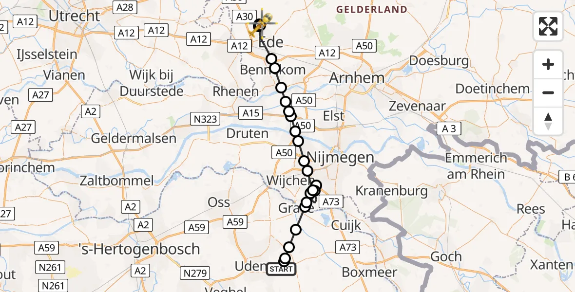 Vluchtroute Traumahelikopter Vliegbasis Volkel - Lunteren, 10 juli 2026, 17:49