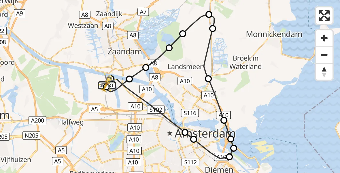 Vluchtroute Traumahelikopter Amsterdam Heliport - Amsterdam Heliport, 10 juli 2026, 17:53