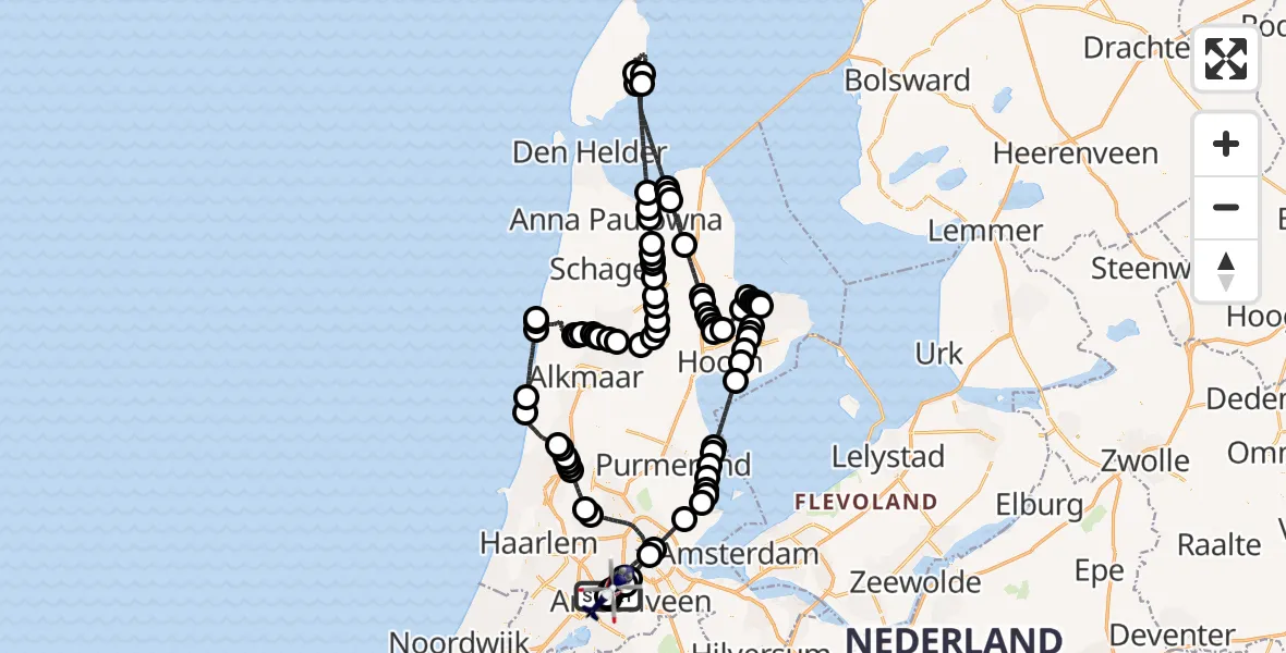 Vluchtroute Politiehelikopter Amsterdam Vliegveld Schiphol - Amsterdam Vliegveld Schiphol, 10 juli 2026, 18:39