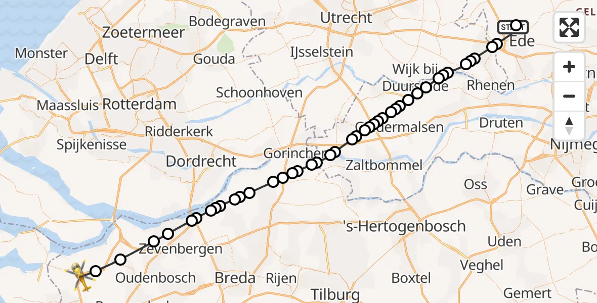 Vluchtroute Traumahelikopter Lunteren - Steenbergen, 10 juli 2026, 18:45