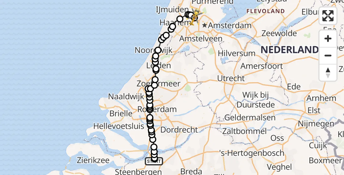 Vluchtroute Traumahelikopter Fijnaart - Amsterdam Heliport, 10 juli 2026, 18:58