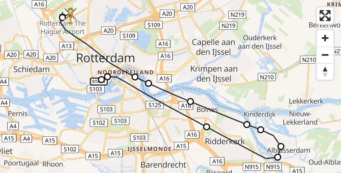 Vluchtroute Traumahelikopter Erasmus MC - Rotterdam The Hague Airport, 10 juli 2026, 19:43