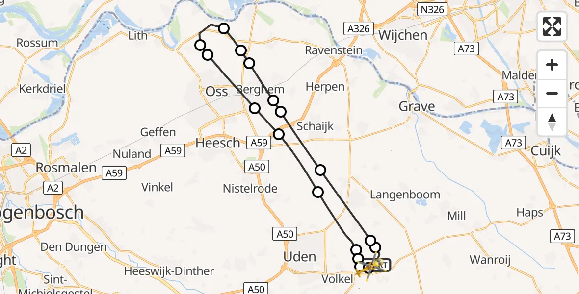 Vluchtroute Traumahelikopter Vliegbasis Volkel - Vliegbasis Volkel, 10 juli 2026, 23:05