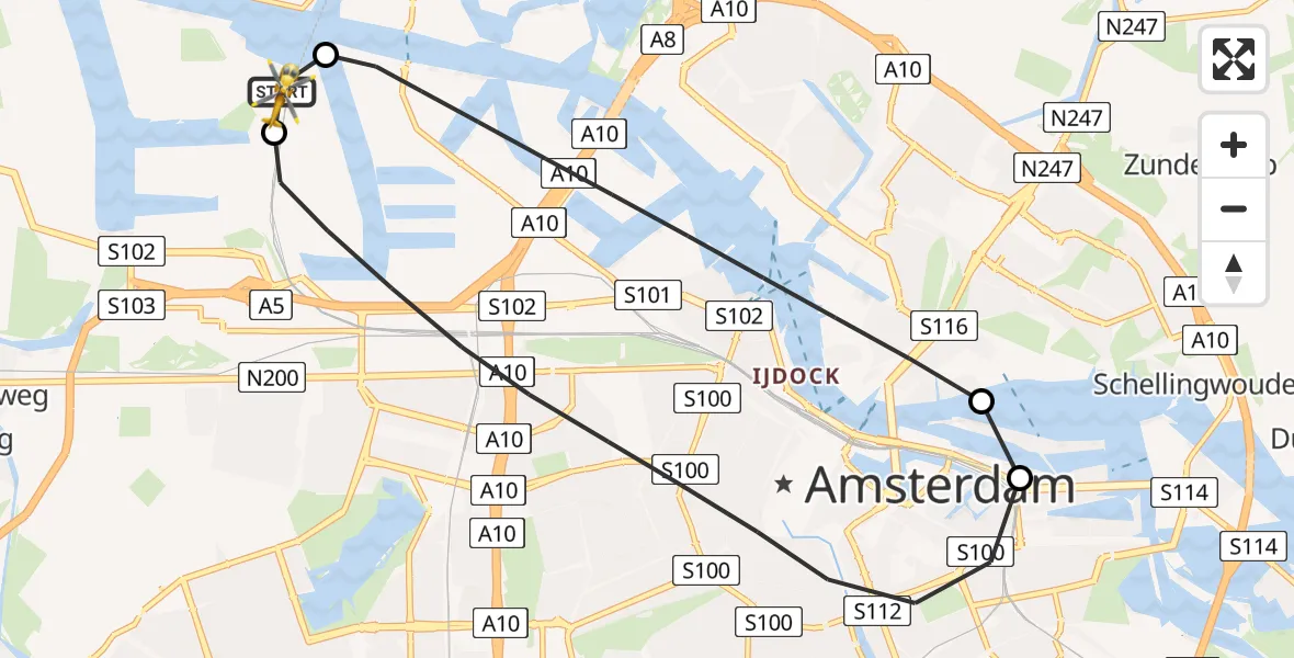 Vluchtroute Traumahelikopter Amsterdam Heliport - Amsterdam Heliport, 11 juli 2026, 07:18