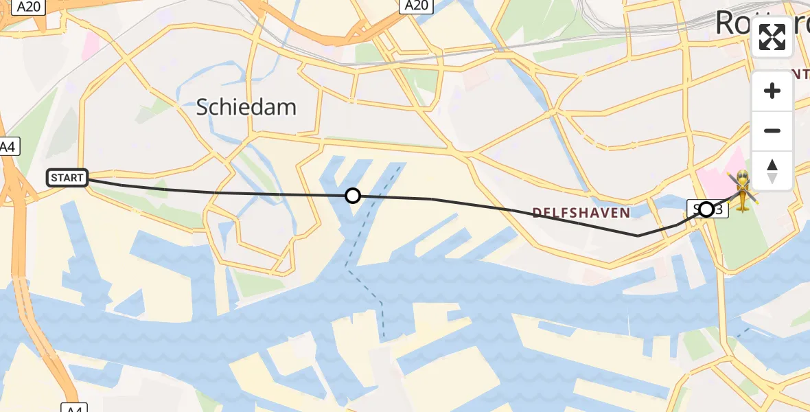 Vluchtroute Traumahelikopter Schiedam - Erasmus MC, 11 juli 2026, 07:26