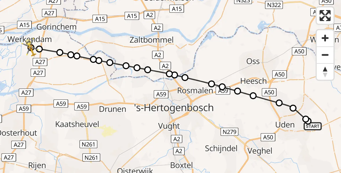 Vluchtroute Traumahelikopter Vliegbasis Volkel - Werkendam, 11 juli 2026, 07:33