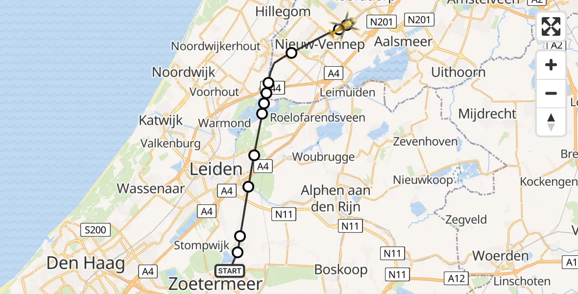 Vluchtroute Traumahelikopter Zoetermeer - Nieuw-Vennep, 11 juli 2026, 08:03
