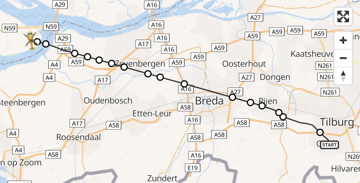Vluchtroute Traumahelikopter Goirle - Ooltgensplaat, 11 juli 2026, 08:55