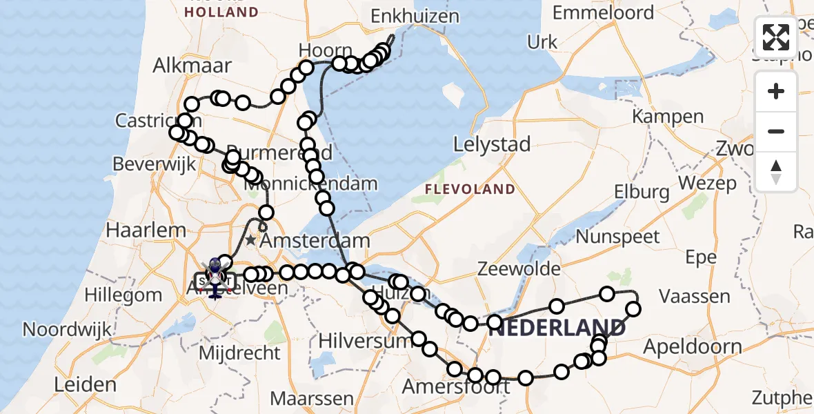 Vluchtroute Politiehelikopter Amsterdam Vliegveld Schiphol - Amsterdam Vliegveld Schiphol, 11 juli 2026, 09:43