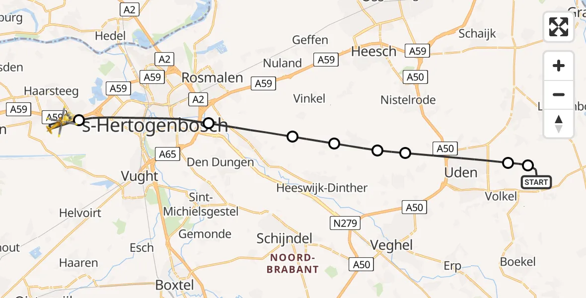 Vluchtroute Traumahelikopter Vliegbasis Volkel - Vlijmen, 11 juli 2026, 10:46