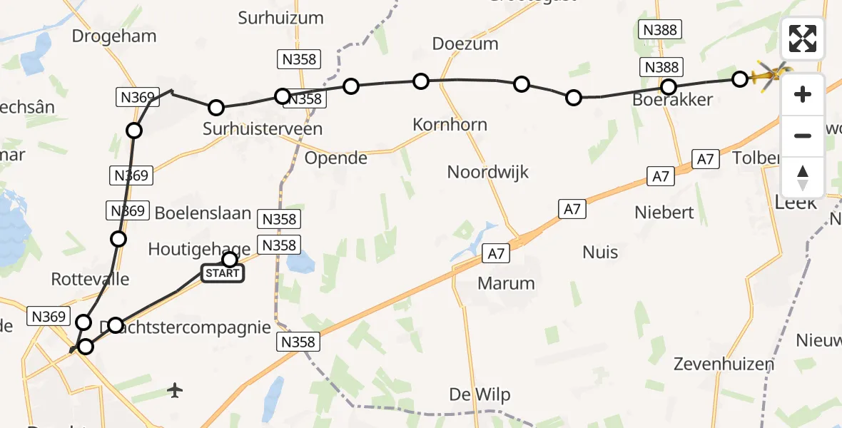 Vluchtroute Traumahelikopter Drachtstercompagnie - Tolbert, 11 juli 2026, 11:12