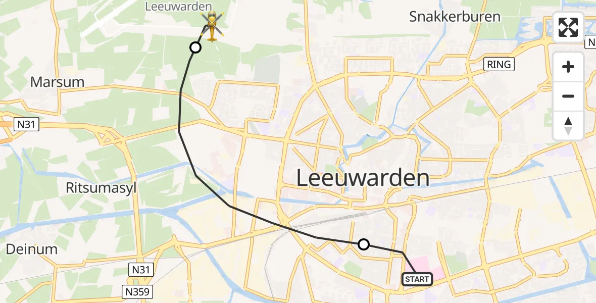 Vluchtroute Ambulancehelikopter Leeuwarden Medical Center Heliport - Vliegbasis Leeuwarden, 11 juli 2026, 11:17