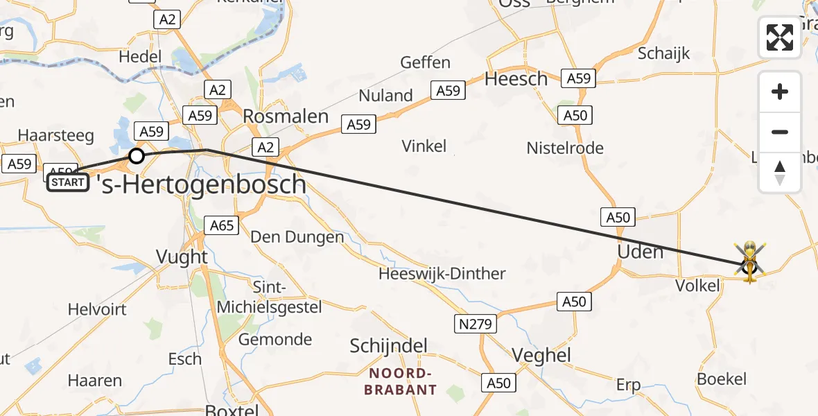 Vluchtroute Traumahelikopter Vlijmen - Vliegbasis Volkel, 11 juli 2026, 11:19