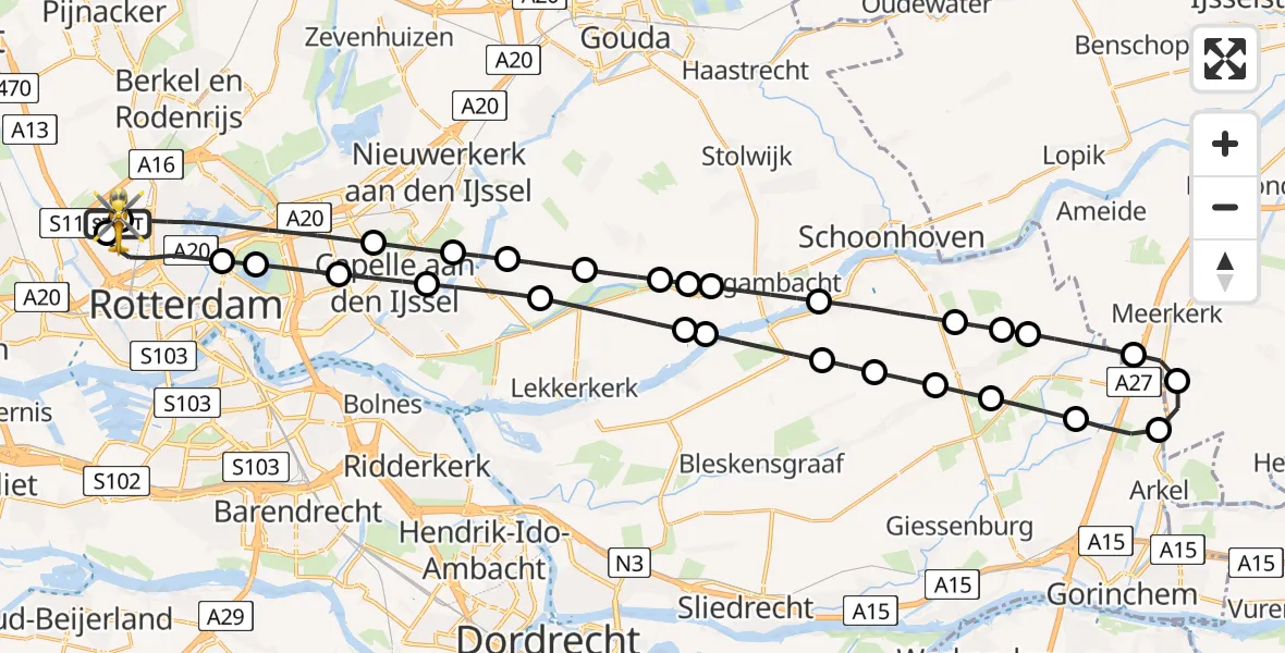 Vluchtroute Traumahelikopter Rotterdam The Hague Airport - Rotterdam The Hague Airport, 11 juli 2026, 11:48