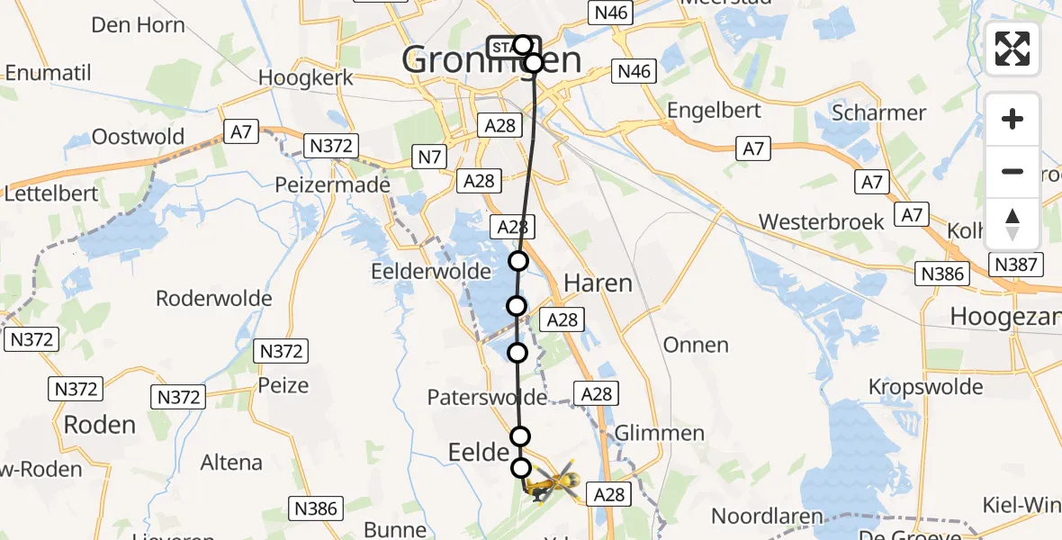 Vluchtroute Traumahelikopter Universitair Medisch Centrum Groningen - Groningen Airport Eelde, 11 juli 2026, 11:53