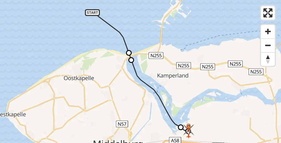 Vluchtroute Kustwachthelikopter Noordzee - Vliegveld Midden-Zeeland, 11 juli 2026, 12:49