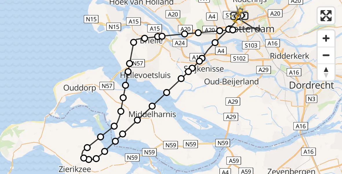 Vluchtroute Traumahelikopter Rotterdam The Hague Airport - Rotterdam The Hague Airport, 11 juli 2026, 14:14