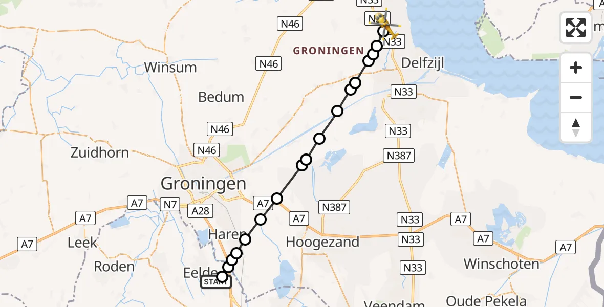 Vluchtroute Traumahelikopter Groningen Airport Eelde - Holwierde, 11 juli 2026, 14:23