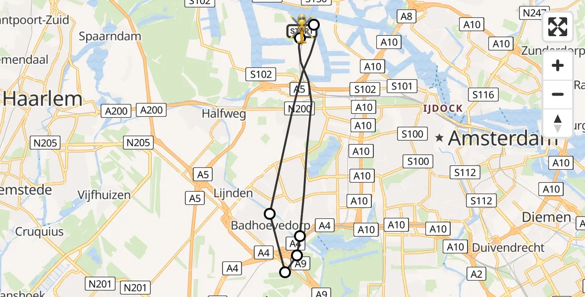 Vluchtroute Traumahelikopter Amsterdam Heliport - Amsterdam Heliport, 11 juli 2026, 14:35