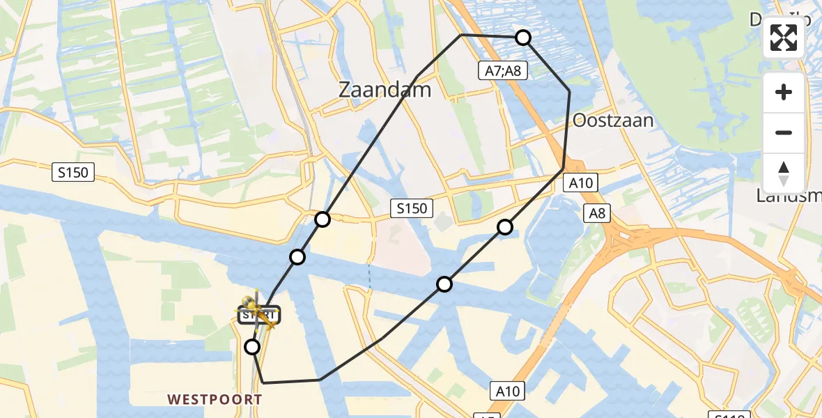 Vluchtroute Traumahelikopter Amsterdam Heliport - Amsterdam Heliport, 11 juli 2026, 14:59