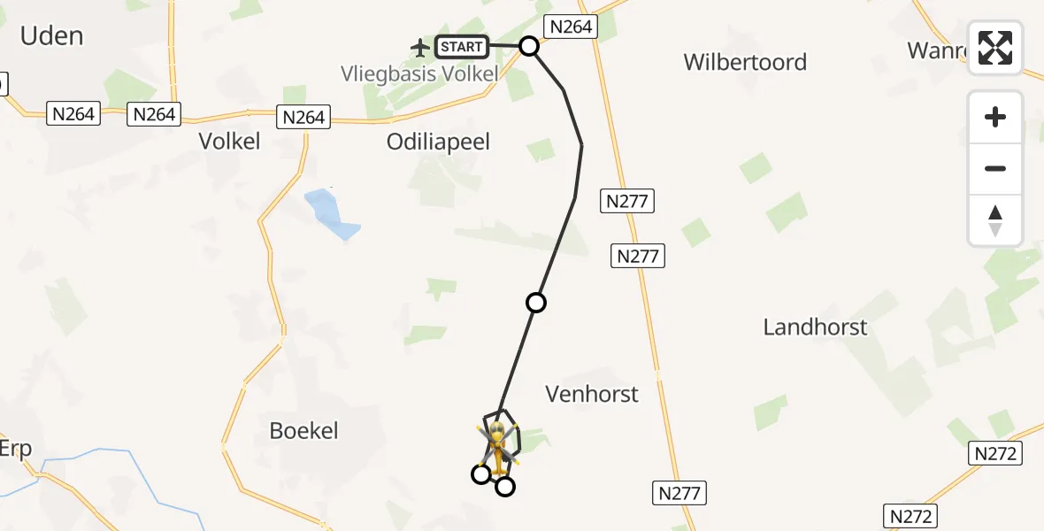 Vluchtroute Traumahelikopter Vliegbasis Volkel - Venhorst, 11 juli 2026, 15:04