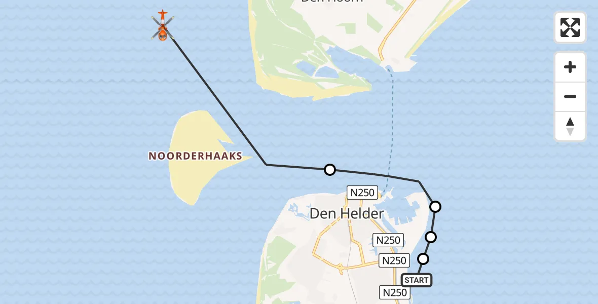 Vluchtroute Kustwachthelikopter Den Helder - Noordzee, 11 juli 2026, 15:13