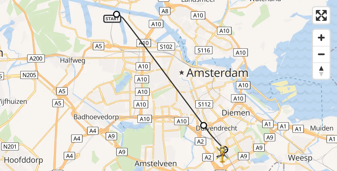 Vluchtroute Traumahelikopter Amsterdam Heliport - Amsterdam, 11 juli 2026, 15:36
