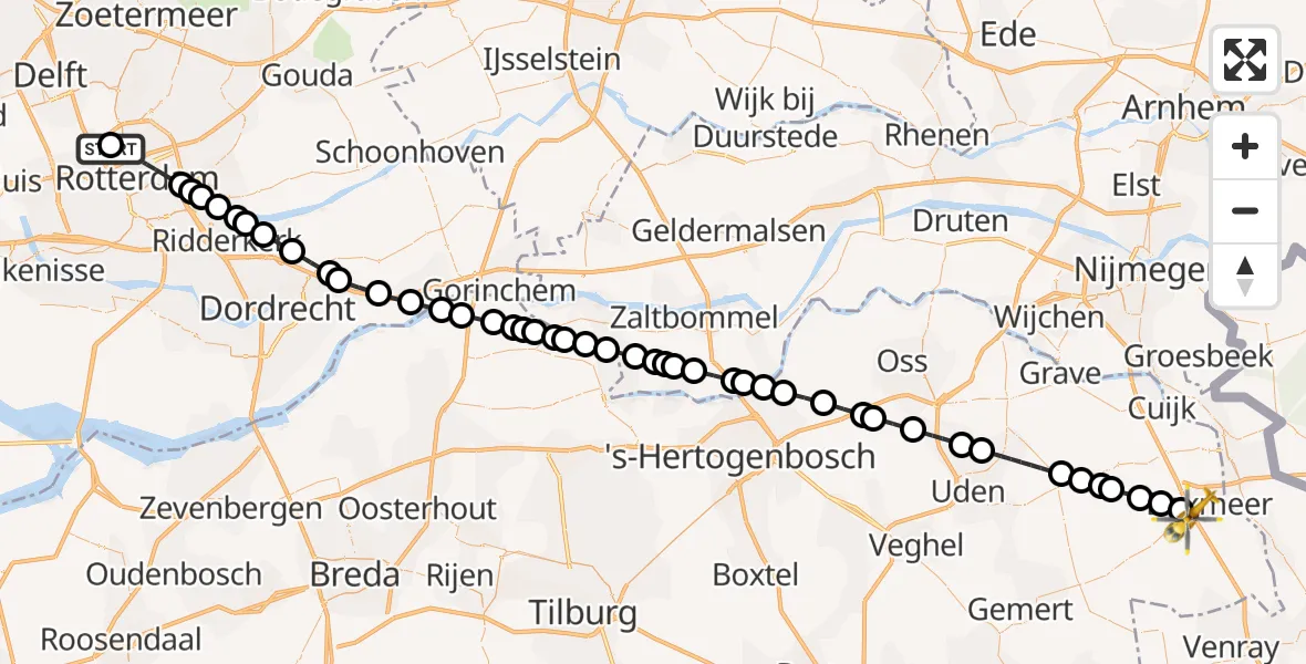 Vluchtroute Traumahelikopter Rotterdam The Hague Airport - Boxmeer, 11 juli 2026, 15:48