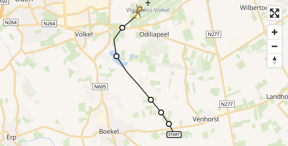 Vluchtroute Traumahelikopter Venhorst - Vliegbasis Volkel, 11 juli 2026, 16:05