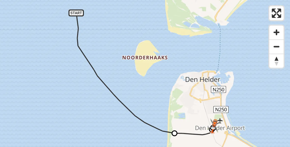 Vluchtroute Kustwachthelikopter Noordzee - Militair vliegveld De Kooy / Den Helder Airport, 11 juli 2026, 16:18