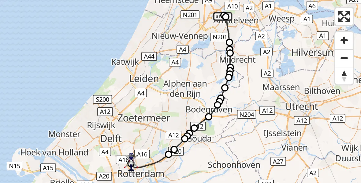 Vluchtroute Politiehelikopter Amsterdam Vliegveld Schiphol - Rotterdam The Hague Airport, 11 juli 2026, 16:38