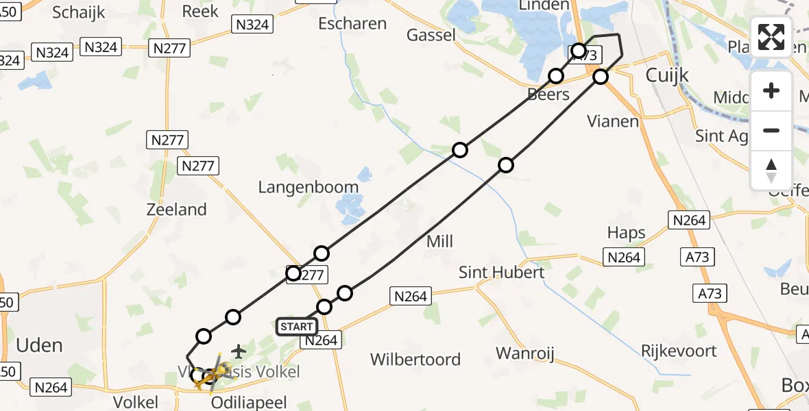Vluchtroute Traumahelikopter Vliegbasis Volkel - Vliegbasis Volkel, 11 juli 2026, 17:04