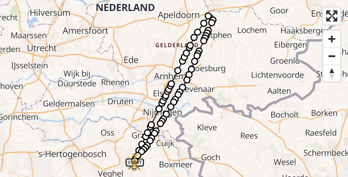 Vluchtroute Traumahelikopter Vliegbasis Volkel - Vliegbasis Volkel, 11 juli 2026, 19:31