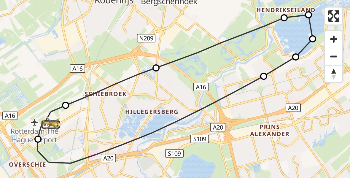 Vluchtroute Traumahelikopter Rotterdam The Hague Airport - Rotterdam The Hague Airport, 11 juli 2026, 20:22