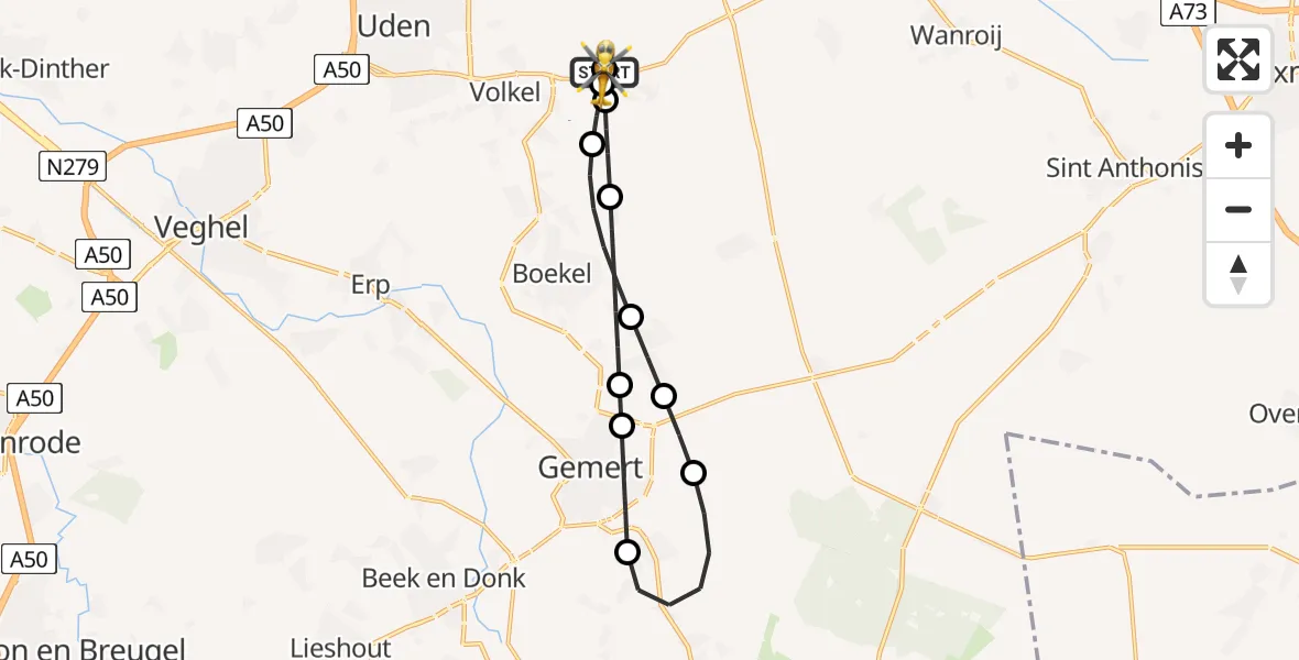 Vluchtroute Traumahelikopter Vliegbasis Volkel - Vliegbasis Volkel, 11 juli 2026, 22:42