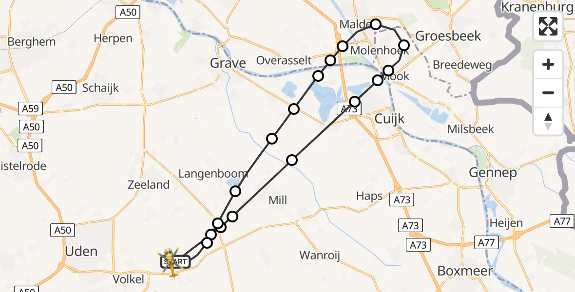 Vluchtroute Traumahelikopter Vliegbasis Volkel - Vliegbasis Volkel, 11 juli 2026, 23:54