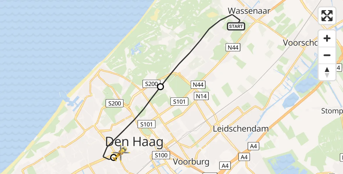 Vluchtroute Traumahelikopter Wassenaar - HMC Westeinde Heliport, 12 juli 2026, 02:27