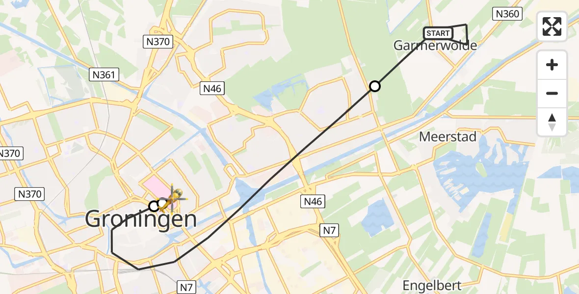 Vluchtroute Traumahelikopter Garmerwolde - Universitair Medisch Centrum Groningen, 12 juli 2026, 04:24