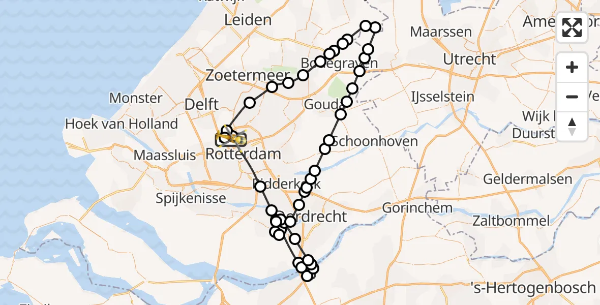 Vluchtroute Traumahelikopter Rotterdam The Hague Airport - Rotterdam The Hague Airport, 12 juli 2026, 09:13