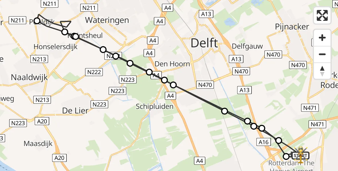 Vluchtroute Traumahelikopter Rotterdam The Hague Airport - Rotterdam The Hague Airport, 12 juli 2026, 10:11